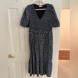 Navy Floral Smocked Maxi Dress